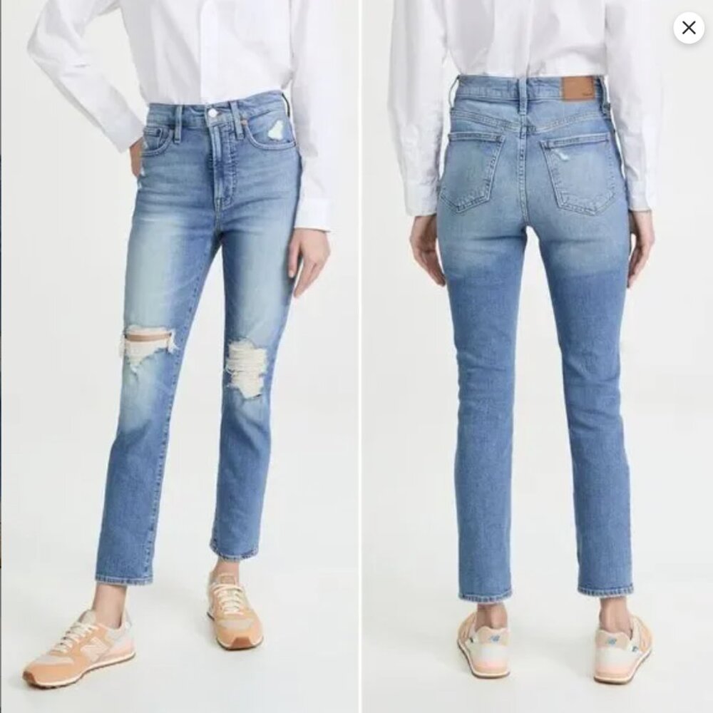 Madewell Faded Blue Distressed Ankle Crop Jeans